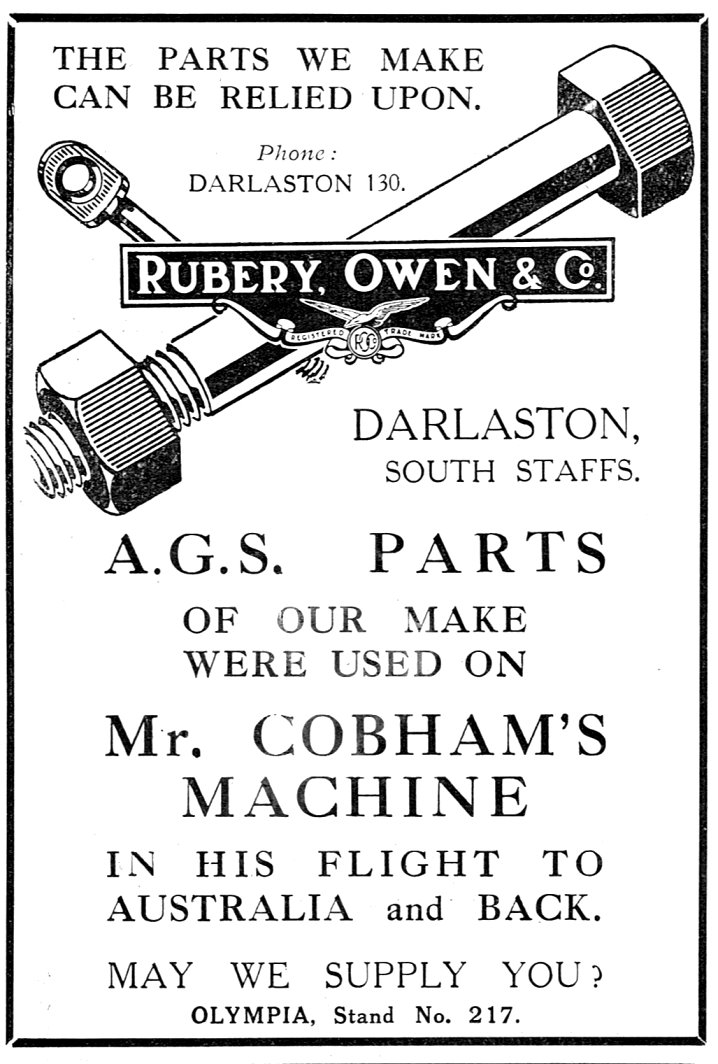 Rubery Owen was a British engineering company 1884 in Darlaston, and a major supplier of aircraft fasteners and a variety of AGS parts.